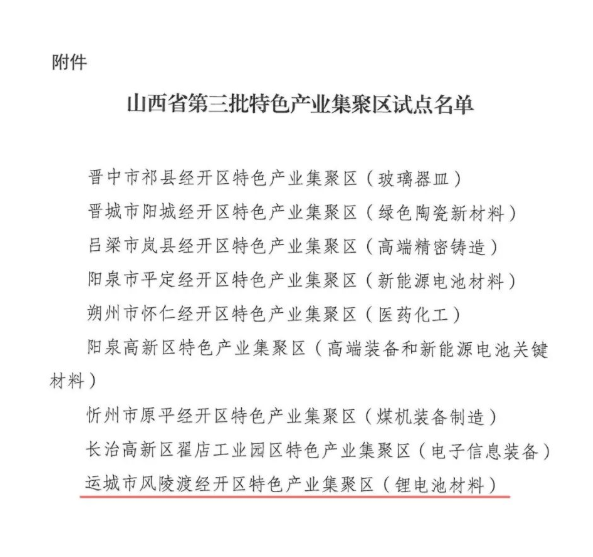 山西省發改委第三批特色產業集聚區試點名單